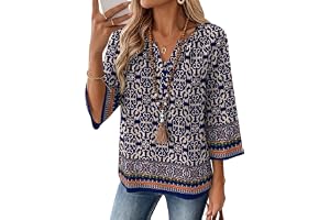 AKEWEI AKEWEI Womens 3/4 Sleeve Tops V Neck Linen Blouse Button Down Shirts for Women Dressy Casual 2026