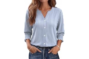 WIHOLL Women Blouses Button Down Shirts Dressy Business Casual 3/4 Length Sleeve Tops Summer Fall Fashion Clothing