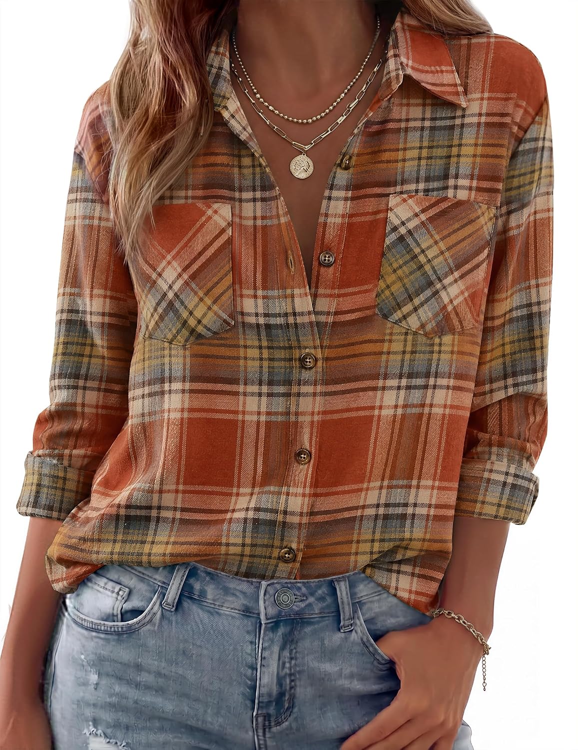 Zeagoo Zeagoo Womens Flannel Shirts Long Sleeve Button Down Casual Fall Plaid Top
