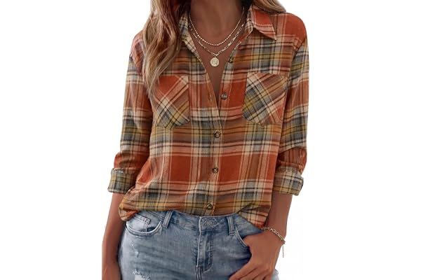 Zeagoo Zeagoo Womens Flannel Shirts Long Sleeve Button Down Casual Fall Plaid Top | flannel plaid shirt, lightweight loose fit blouse, business casual outfits, 2026 fashion fall western shackets jacket