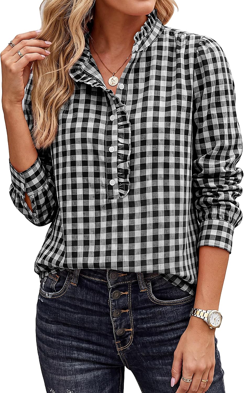 MASCOMODA MASCOMODA Womens Long Sleeve Button Down Tops Plaid Shirts