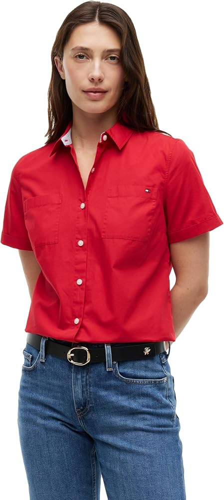 Tommy Hilfiger Tommy Hilfiger Women's Cotton Short Sleeve Button Down Shirt in Regular Fit