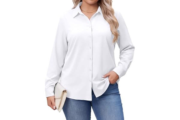 IN'VOLAND IN'VOLAND Women Plus Size Button Down Shirts Long Sleeve Shirt Office Tops | Stretch Dress Shirts,Wrinkle Free Shirt,Button Up Shirt,Collared Casual Shirt,Office Work Blouse Tops,Fall Fashion Clothes