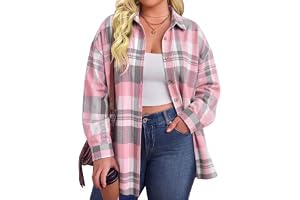 IN'VOLAND IN'VOLAND Women Plus Size Flannel Shirts Long Sleeve Plaid Button Down Tops | Lightweight Flannel Shirts , Loose fit Plaid Blouse,Casual Business Outfits , Fashion Fall Oversized Shackets Jacket