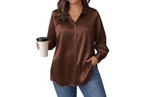 IN'VOLAND IN'VOLAND Women Plus Size Satin Blouses Long Sleeve Button Down Silk Shirts | Fall V Neck Dressy Business Blouses ,Classic Casual Outfits ,Fall Clothes for Office Work ,2026 Fashion Blouses Tops