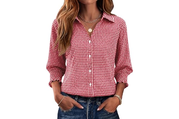 AKEWEI AKEWEI 3/4 Length Sleeve Button Down Shirts for Women Collared Business Casual Blouses Fashion Clothing 2026