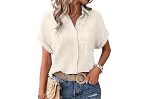Nantdog Nantdog Womens Gauze Shirts Summer Casual Loose Button Down Tops Short Sleeve Textured Collared Work Blouses Vacation Clothes