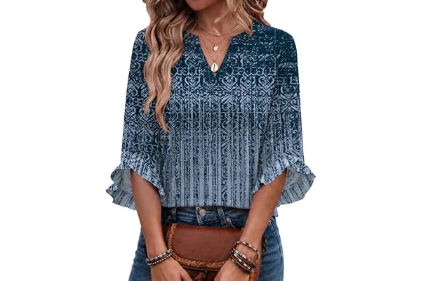 Micoson Micoson Womens 3/4 Ruffle Sleeve Tops Casual V Neck Shirts | Soft Breathable Fabric,Business Work Top,Trendy Outfits,Floral & Solid Ladies Shirts,Perfect for Spring,Summer,Fall