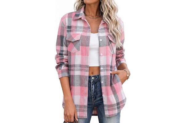 Zeagoo Zeagoo Flannel Shirt Women Plaid Button Down Shackets Long Sleeve Fall Tops | Cotton Brushed Flannel Shirts Lightweight Loose Fit Blouse Business Casual Office Outfits 2026 Fashion Summer Western Clothes