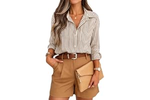ZESICA ZESICA Women Long Sleeve Striped Business Casual Button Shirts | Casual Collared, Fall Fashion Clothing, Collared Blouse, Office Work Shirt with Pocket, Trendy Going Out Tops, Striped Shirts