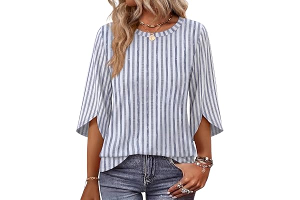 OFEEFAN OFEEFAN 3/4 Length Sleeve Womens Tops Crew Neck Petal Sleeve Summer Tops Womens Blouses Dressy Casual