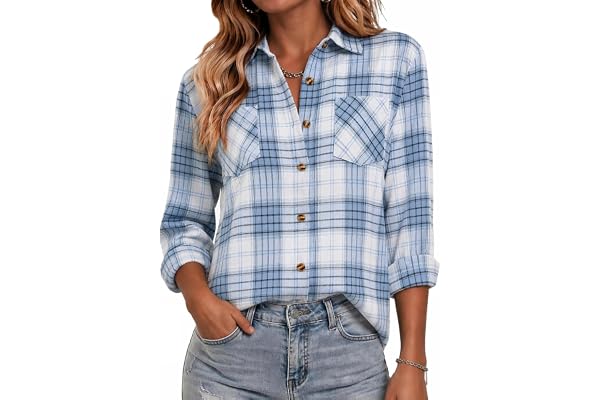 Zeagoo Zeagoo Womens Flannel Plaid Shirts Long Sleeve Button Down Tops Work Blouse | 2026 Fall Outfits,Western Winter Clothes,Retro Solo or Layered,Travel Wear