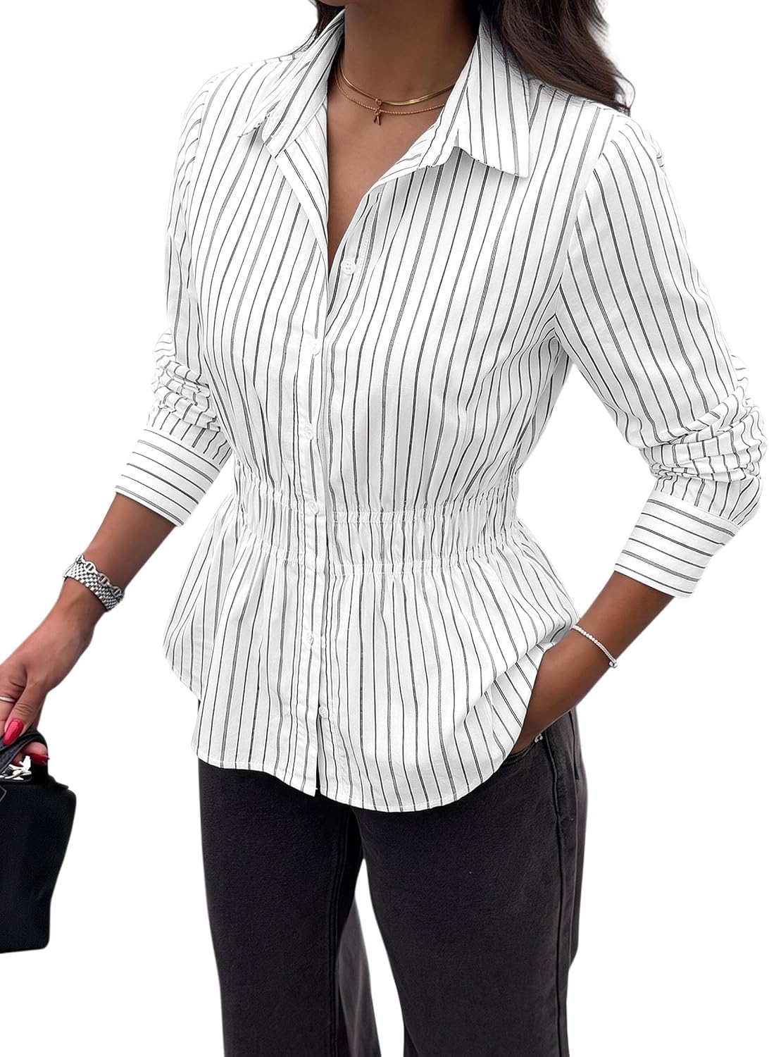 PRETTYGARDEN PRETTYGARDEN Women's Peplum Button Down Work Shirts Business Casual Tops