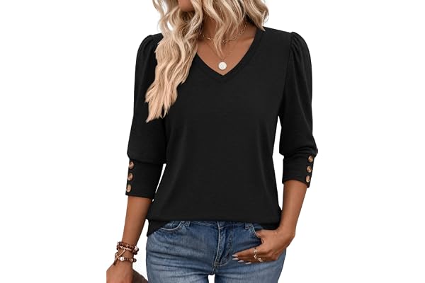 Zeagoo Zeagoo Womens 3/4 Sleeve V Neck T Shirts Dressy Casual Tops | Business Work Tops, Going Out Blouse, Early Fall Fashion Outfits, Soft Basic Tee