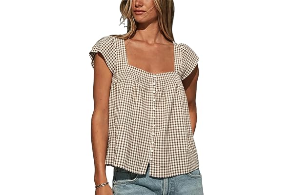 Lumister Lumister Cotton Linen Tops for Womens Square Neck Flutter Sleeve Lightweight Casual Shirt for Summer