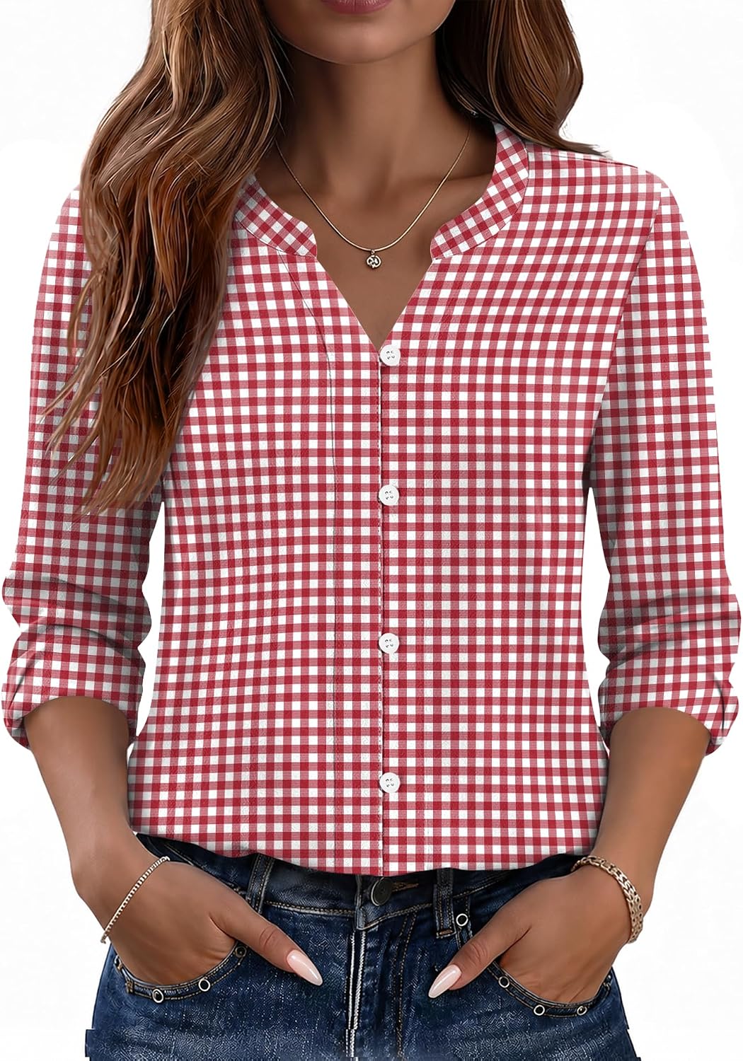 Rapbin Rapbin Button Down Shirts for Women Casual Work Long Sleeve Cotton Blouses