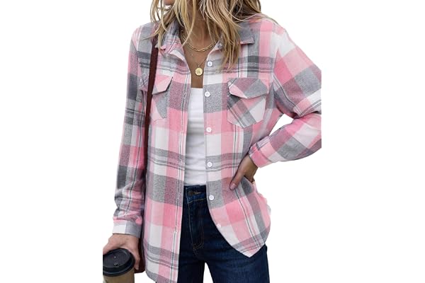 Zeagoo Zeagoo Womens Plaid Flannel Shirt Long Sleeve Top Casual Button Down Blouse | Flannel Plaid Shirt,Cotton Fabric,Loose Fit Blouse,Business Casual Outfits,2026 Fashion Fall Western Shacket Jacket