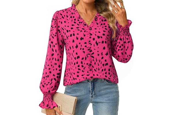 GRACE KARIN GRACE KARIN Womens Boho Tops Dressy Casual Ruffle Chiffon Blouses | V Neck, Long Lantern Sleeve, Floral Printed, 2026 Fall Work Clothes, Business Casual Outfits