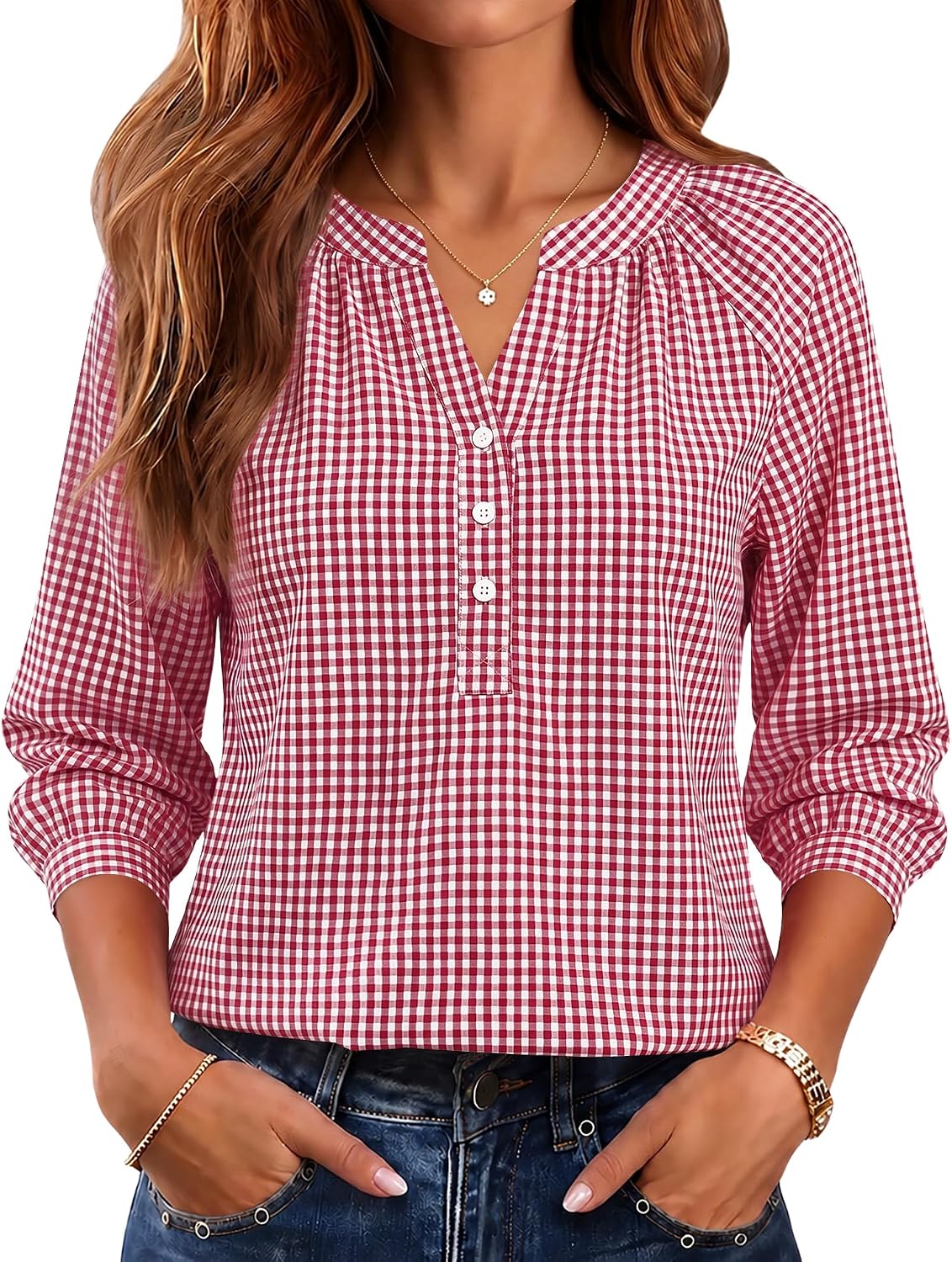 Ivicoer Ivicoer Long Sleeve Button Down Shirts for Women Cotton V Neck Blouses