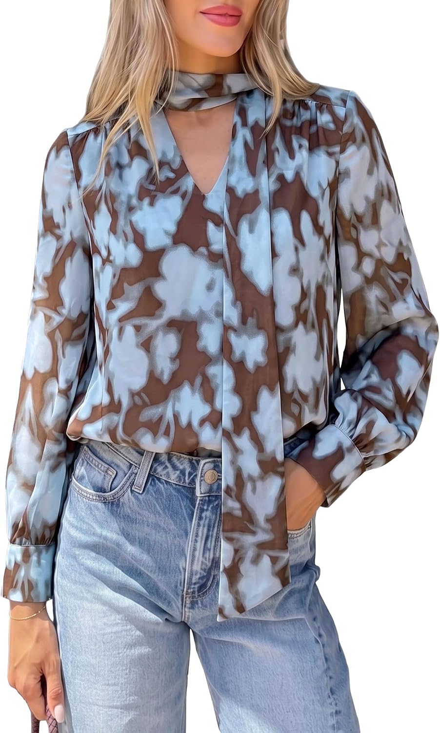 PRETTYGARDEN PRETTYGARDEN Women's Chiffon Boho Blouses Dressy Business Casual Work Tops