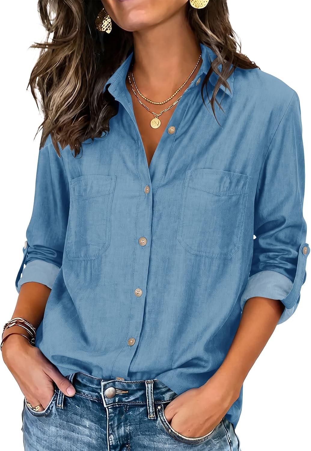 LOMON LOMON Button Down Shirts for Women Long Sleeve Tops Dressy Casual Blouses