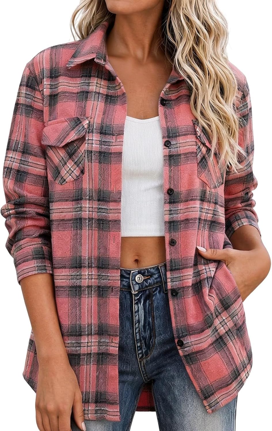 ENCURKUS Women's Plaid Flannel Shirt Casual Long Sleeve Button Down Blouse